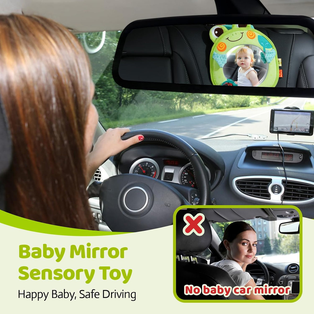 Car Seat Rear Facing Mirror Hanging Toy for Baby Road Trip - Frog