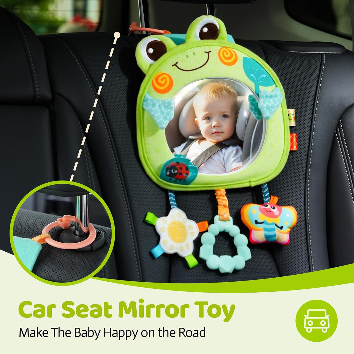Car Seat Rear Facing Mirror Hanging Toy for Baby Road Trip - Frog