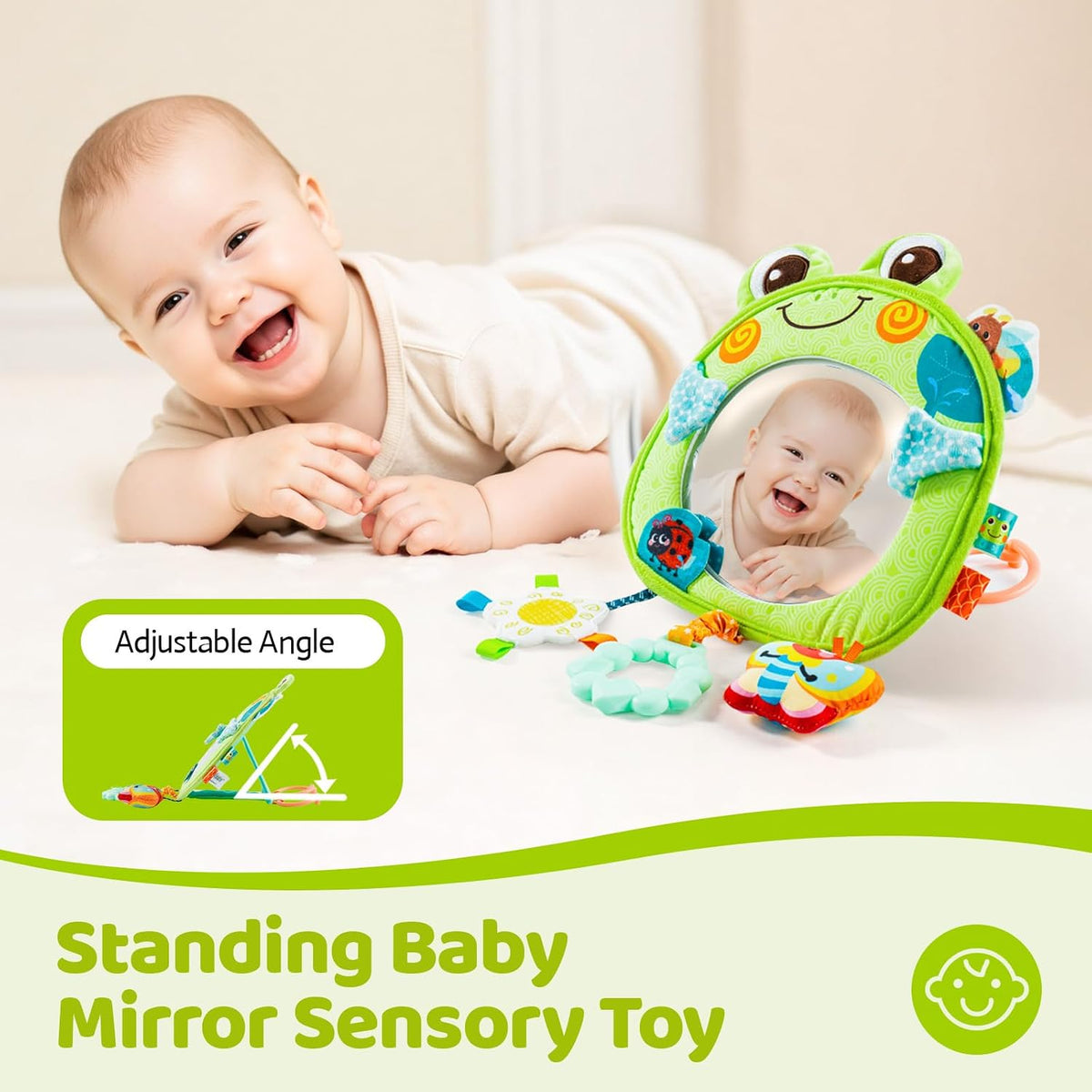 Car Seat Rear Facing Mirror Hanging Toy for Baby Road Trip - Frog