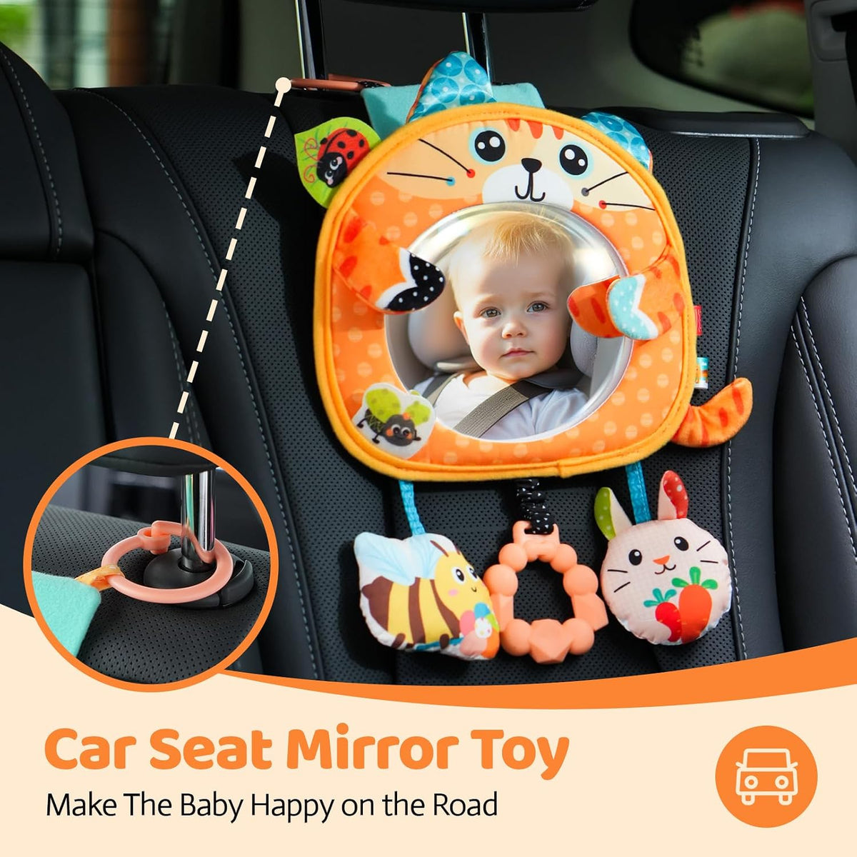 Car Seat Rear Facing Mirror Hanging Toy for Baby Road Trip - Frog