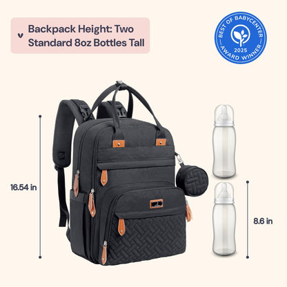 Extra Large Diaper Bag Backpack, Expandable Baby Bag with Up to 50% More Capacity - Travel Essentials Baby Bag Tote with Changing Pad, Stroller Straps & Pacifier Case - Unisex, Black