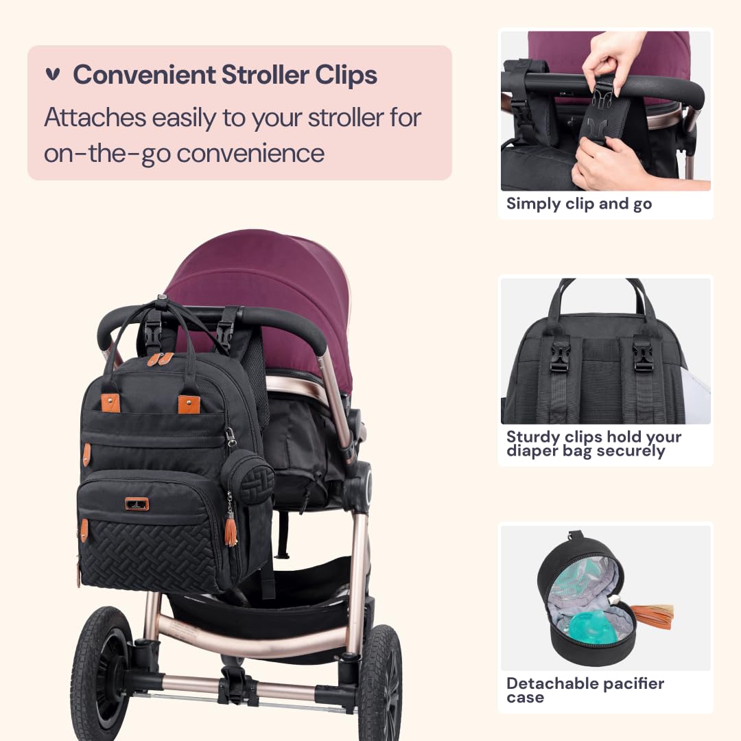 Extra Large Diaper Bag Backpack, Expandable Baby Bag with Up to 50% More Capacity - Travel Essentials Baby Bag Tote with Changing Pad, Stroller Straps & Pacifier Case - Unisex, Black