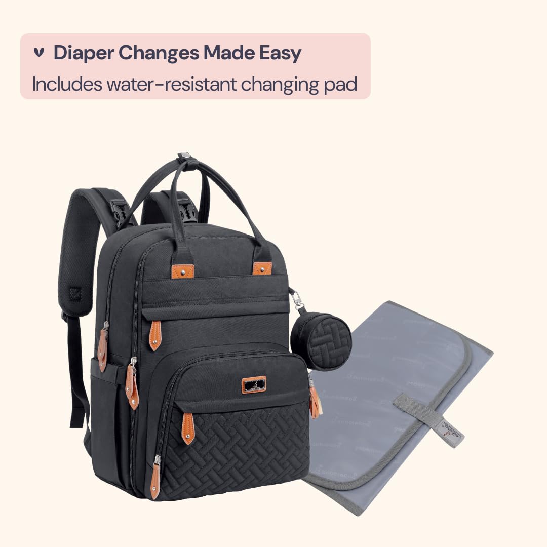 Extra Large Diaper Bag Backpack, Expandable Baby Bag with Up to 50% More Capacity - Travel Essentials Baby Bag Tote with Changing Pad, Stroller Straps & Pacifier Case - Unisex, Black