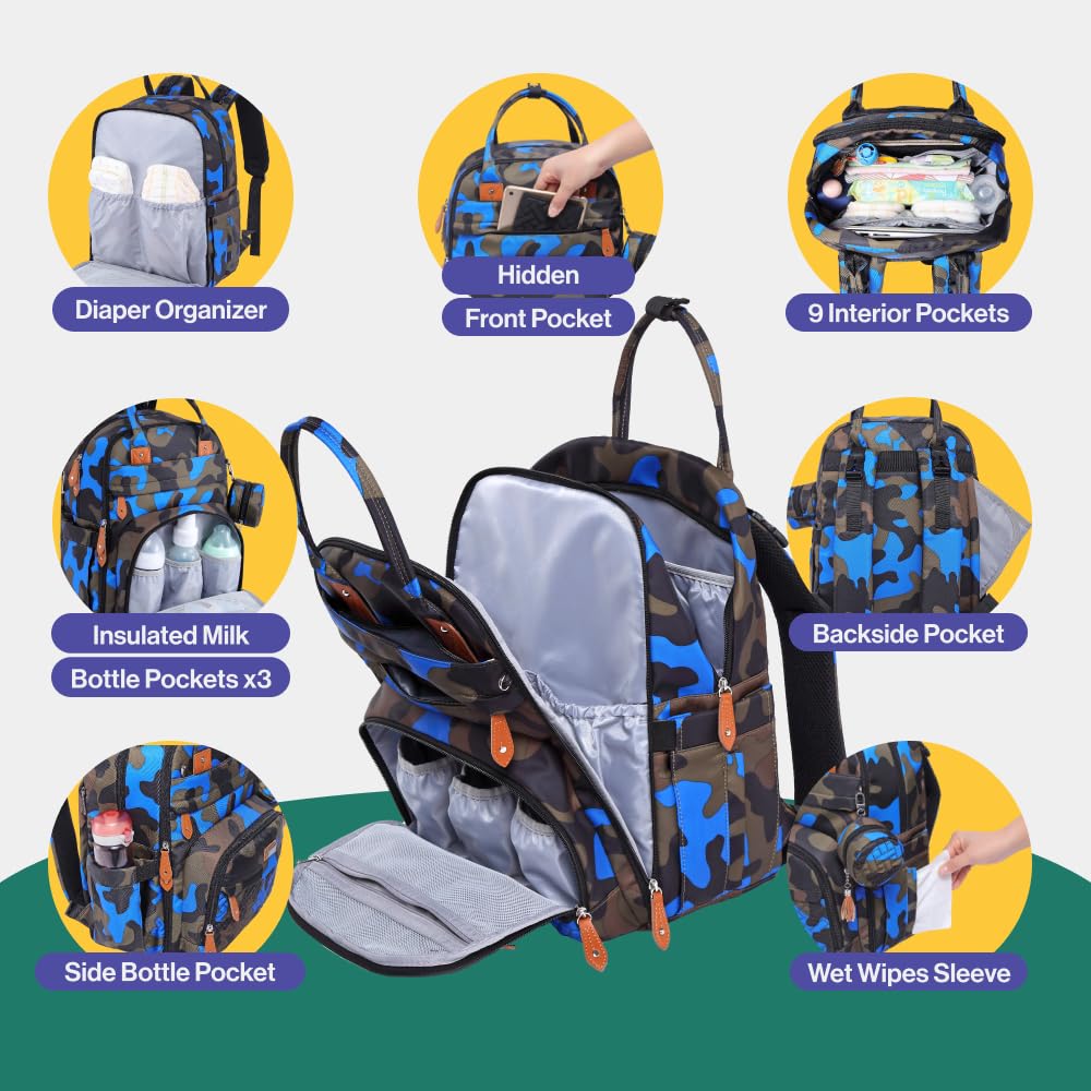 Extra Large Diaper Bag Backpack, Expandable Baby Bag with Up to 50% More Capacity - Travel Essentials Baby Bag Tote with Changing Pad, Stroller Straps & Pacifier Case - Unisex, Black