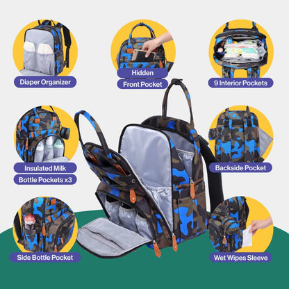 Extra Large Diaper Bag Backpack, Expandable Baby Bag with Up to 50% More Capacity - Travel Essentials Baby Bag Tote with Changing Pad, Stroller Straps & Pacifier Case - Unisex, Black