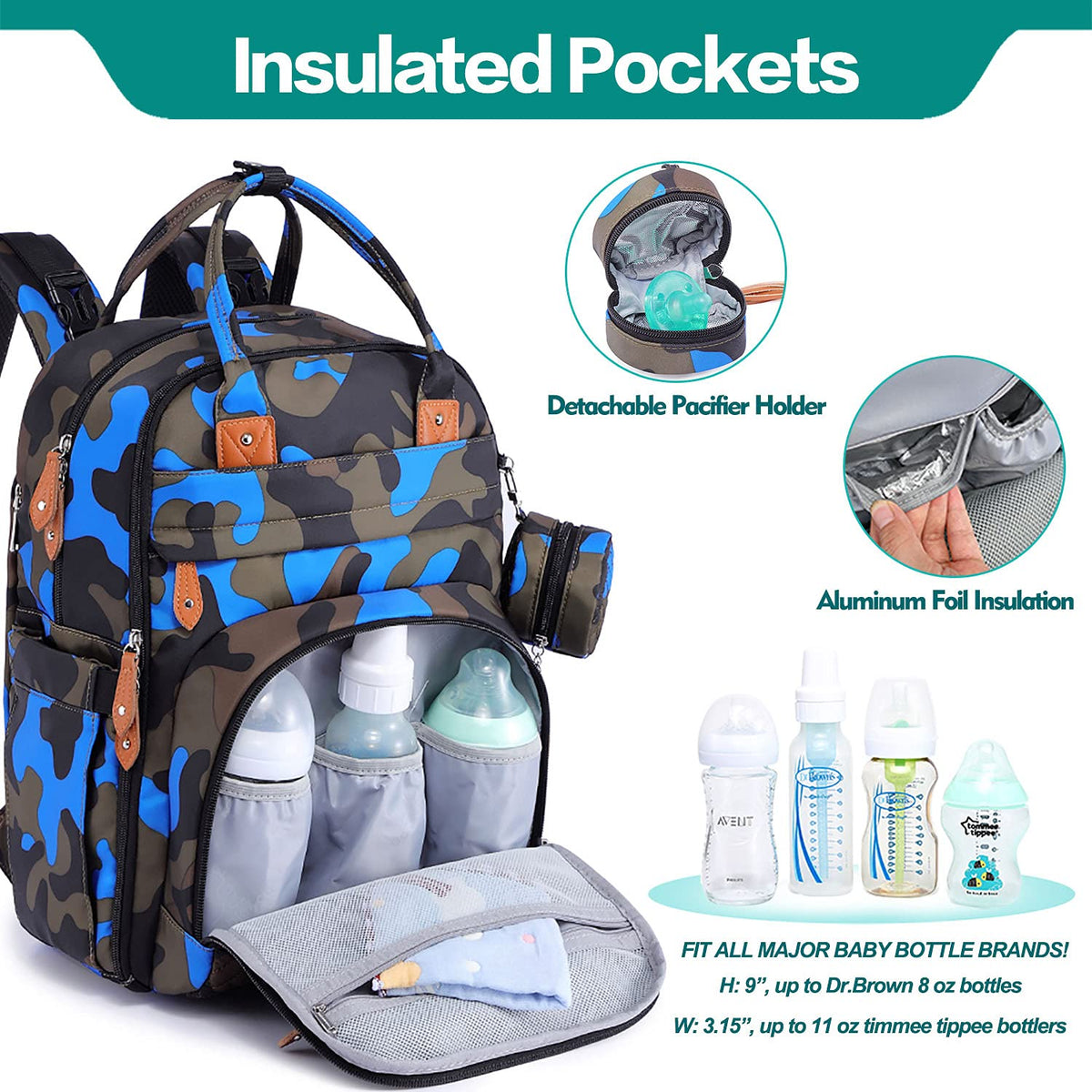Extra Large Diaper Bag Backpack, Expandable Baby Bag with Up to 50% More Capacity - Travel Essentials Baby Bag Tote with Changing Pad, Stroller Straps & Pacifier Case - Unisex, Black