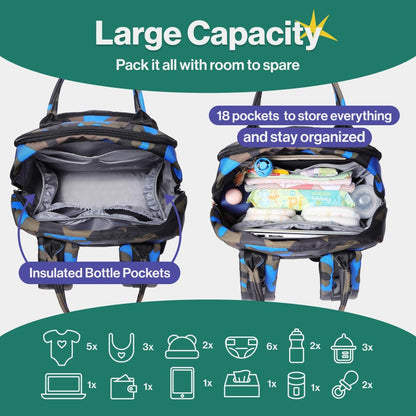 Extra Large Diaper Bag Backpack, Expandable Baby Bag with Up to 50% More Capacity - Travel Essentials Baby Bag Tote with Changing Pad, Stroller Straps & Pacifier Case - Unisex, Black