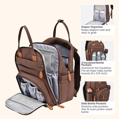 Extra Large Diaper Bag Backpack, Expandable Baby Bag with Up to 50% More Capacity - Travel Essentials Baby Bag Tote with Changing Pad, Stroller Straps & Pacifier Case - Unisex, Black