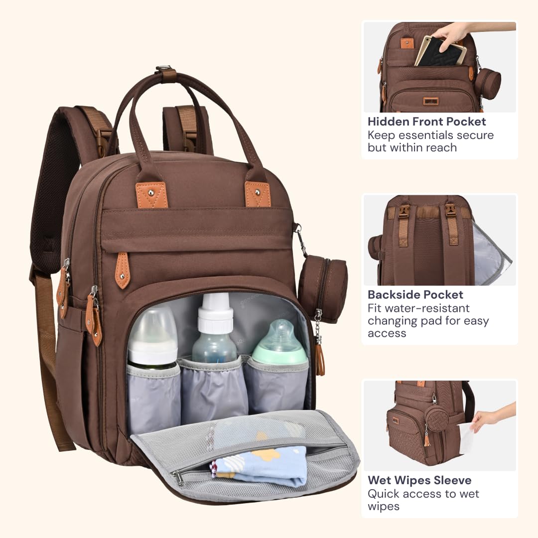 Extra Large Diaper Bag Backpack, Expandable Baby Bag with Up to 50% More Capacity - Travel Essentials Baby Bag Tote with Changing Pad, Stroller Straps & Pacifier Case - Unisex, Black