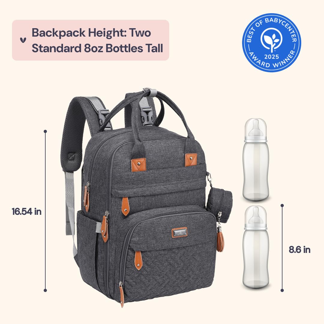 Extra Large Diaper Bag Backpack, Expandable Baby Bag with Up to 50% More Capacity - Travel Essentials Baby Bag Tote with Changing Pad, Stroller Straps & Pacifier Case - Unisex, Black
