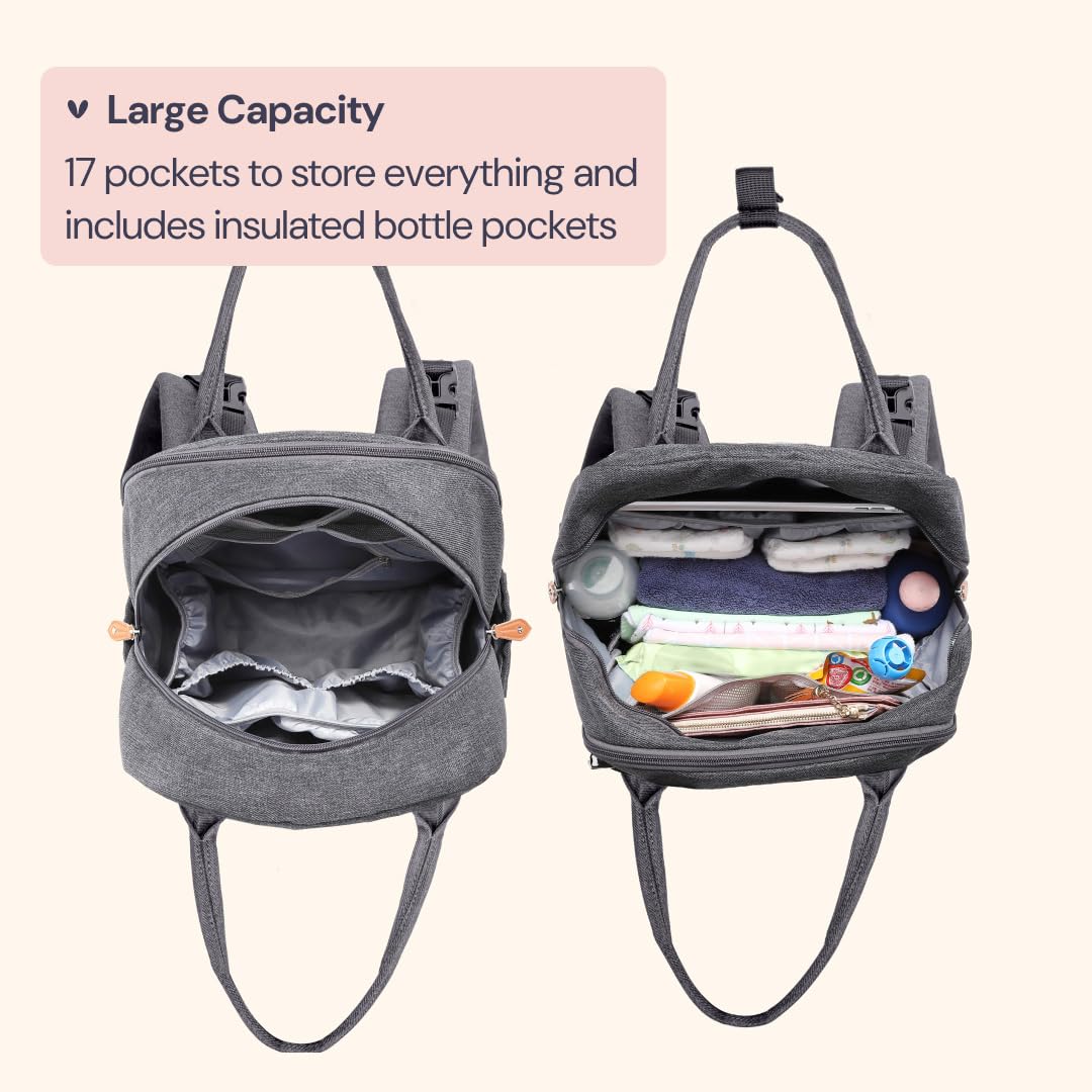 Extra Large Diaper Bag Backpack, Expandable Baby Bag with Up to 50% More Capacity - Travel Essentials Baby Bag Tote with Changing Pad, Stroller Straps & Pacifier Case - Unisex, Black