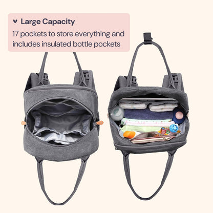 Extra Large Diaper Bag Backpack, Expandable Baby Bag with Up to 50% More Capacity - Travel Essentials Baby Bag Tote with Changing Pad, Stroller Straps & Pacifier Case - Unisex, Black