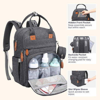 Extra Large Diaper Bag Backpack, Expandable Baby Bag with Up to 50% More Capacity - Travel Essentials Baby Bag Tote with Changing Pad, Stroller Straps & Pacifier Case - Unisex, Black