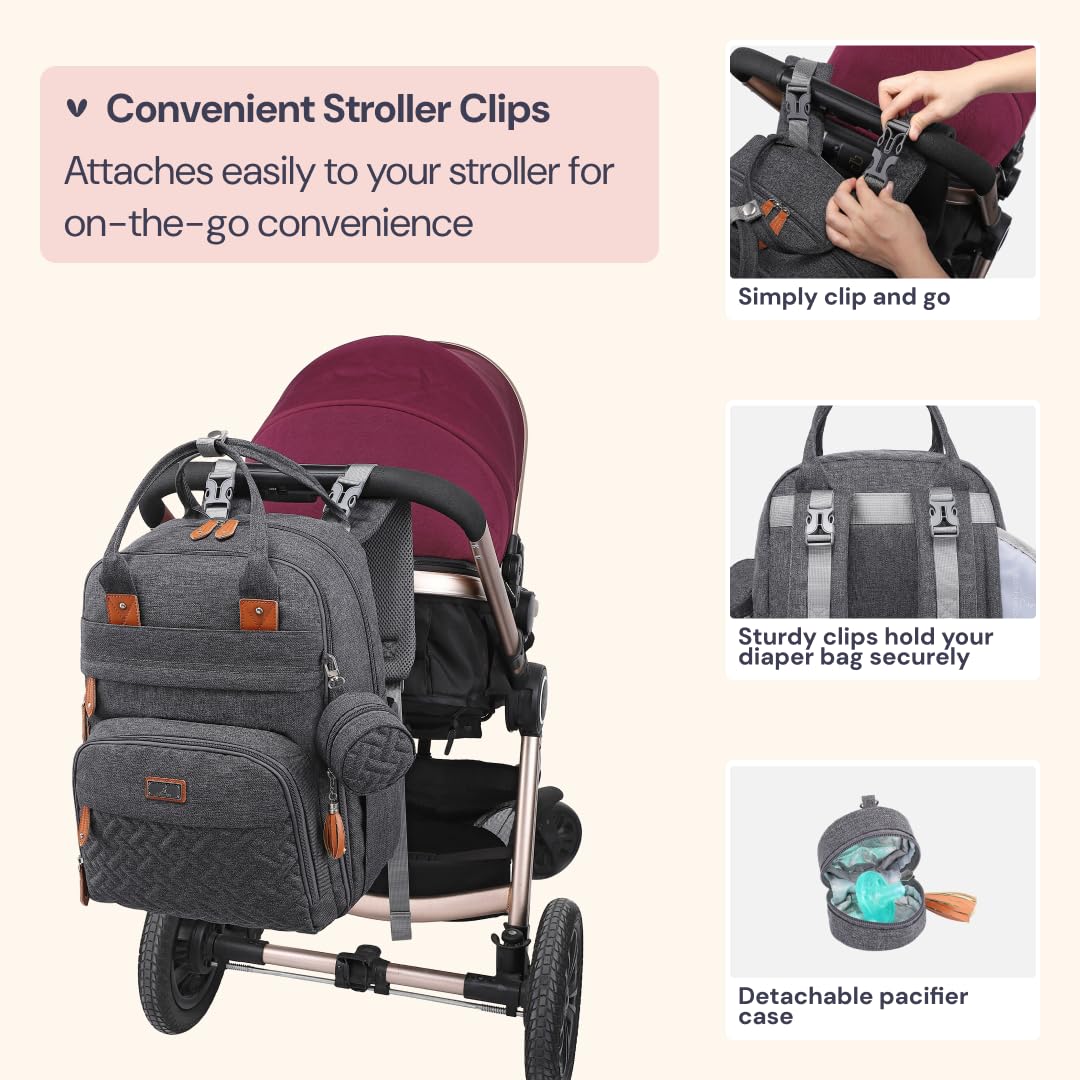 Extra Large Diaper Bag Backpack, Expandable Baby Bag with Up to 50% More Capacity - Travel Essentials Baby Bag Tote with Changing Pad, Stroller Straps & Pacifier Case - Unisex, Black