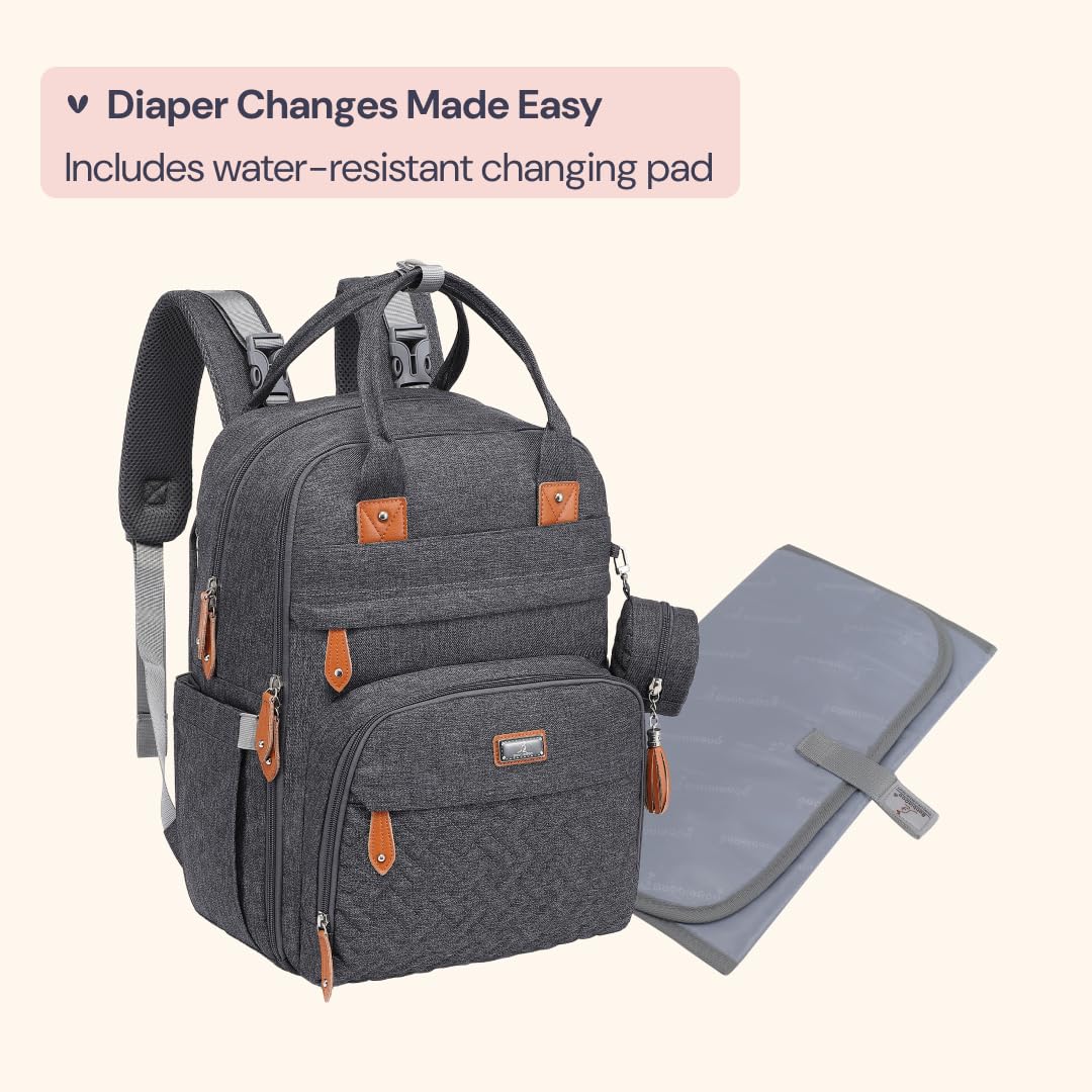Extra Large Diaper Bag Backpack, Expandable Baby Bag with Up to 50% More Capacity - Travel Essentials Baby Bag Tote with Changing Pad, Stroller Straps & Pacifier Case - Unisex, Black