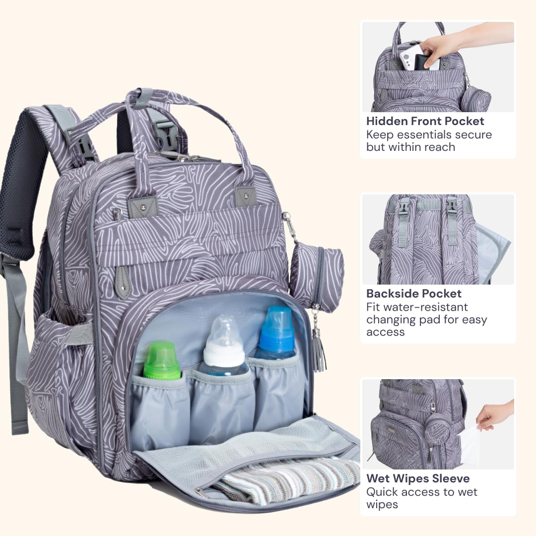 Extra Large Diaper Bag Backpack, Expandable Baby Bag with Up to 50% More Capacity - Travel Essentials Baby Bag Tote with Changing Pad, Stroller Straps & Pacifier Case - Unisex, Black