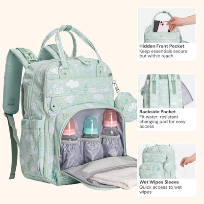 Extra Large Diaper Bag Backpack, Expandable Baby Bag with Up to 50% More Capacity - Travel Essentials Baby Bag Tote with Changing Pad, Stroller Straps & Pacifier Case - Unisex, Black