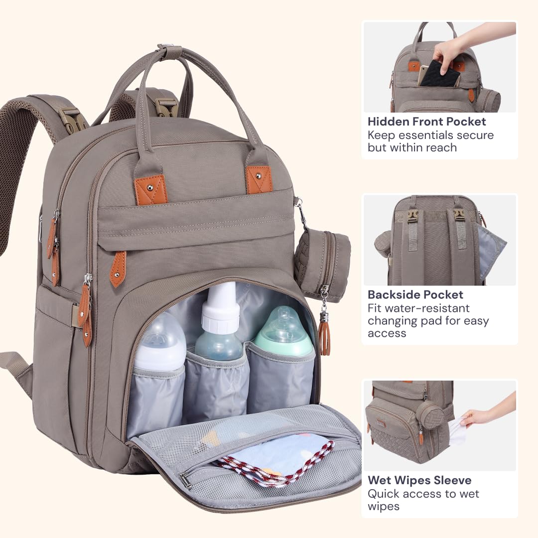 Extra Large Diaper Bag Backpack, Expandable Baby Bag with Up to 50% More Capacity - Travel Essentials Baby Bag Tote with Changing Pad, Stroller Straps & Pacifier Case - Unisex, Black