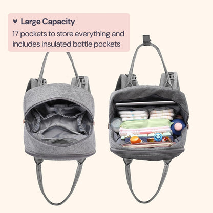 Extra Large Diaper Bag Backpack, Expandable Baby Bag with Up to 50% More Capacity - Travel Essentials Baby Bag Tote with Changing Pad, Stroller Straps & Pacifier Case - Unisex, Black