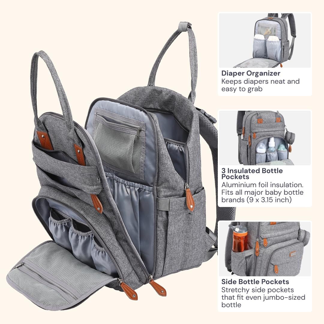 Extra Large Diaper Bag Backpack, Expandable Baby Bag with Up to 50% More Capacity - Travel Essentials Baby Bag Tote with Changing Pad, Stroller Straps & Pacifier Case - Unisex, Black