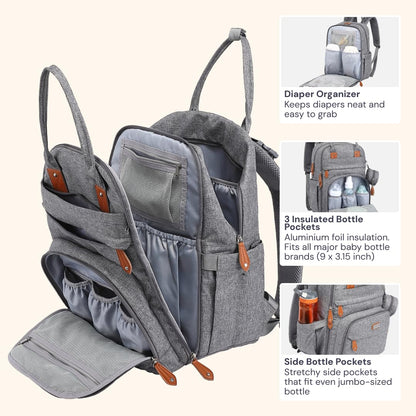 Extra Large Diaper Bag Backpack, Expandable Baby Bag with Up to 50% More Capacity - Travel Essentials Baby Bag Tote with Changing Pad, Stroller Straps & Pacifier Case - Unisex, Black