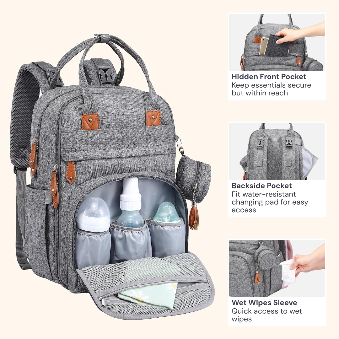 Extra Large Diaper Bag Backpack, Expandable Baby Bag with Up to 50% More Capacity - Travel Essentials Baby Bag Tote with Changing Pad, Stroller Straps & Pacifier Case - Unisex, Black