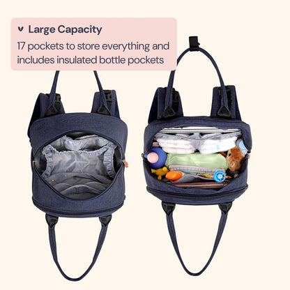 Extra Large Diaper Bag Backpack, Expandable Baby Bag with Up to 50% More Capacity - Travel Essentials Baby Bag Tote with Changing Pad, Stroller Straps & Pacifier Case - Unisex, Black