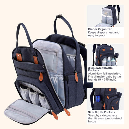 Extra Large Diaper Bag Backpack, Expandable Baby Bag with Up to 50% More Capacity - Travel Essentials Baby Bag Tote with Changing Pad, Stroller Straps & Pacifier Case - Unisex, Black