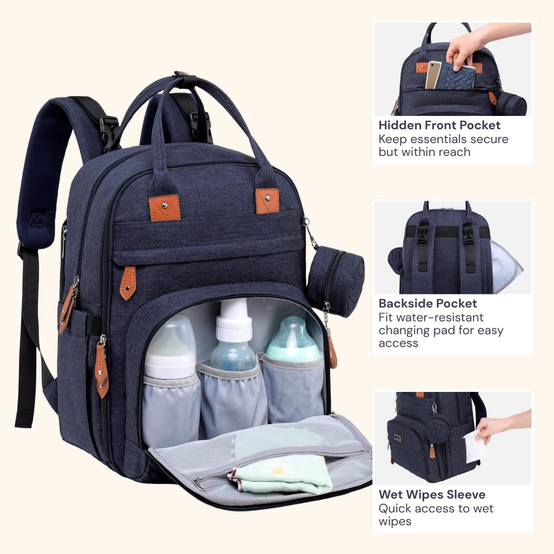 Extra Large Diaper Bag Backpack, Expandable Baby Bag with Up to 50% More Capacity - Travel Essentials Baby Bag Tote with Changing Pad, Stroller Straps & Pacifier Case - Unisex, Black