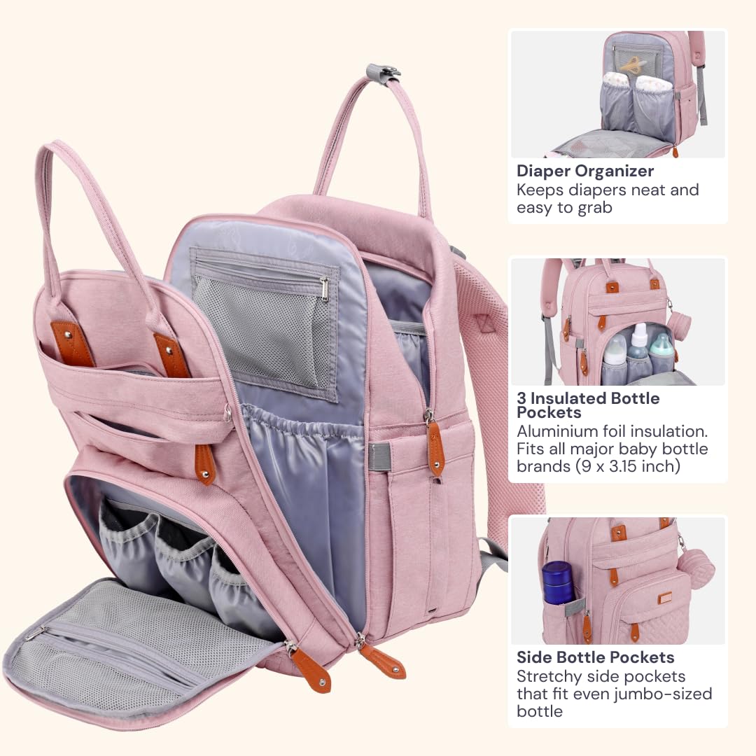 Extra Large Diaper Bag Backpack, Expandable Baby Bag with Up to 50% More Capacity - Travel Essentials Baby Bag Tote with Changing Pad, Stroller Straps & Pacifier Case - Unisex, Black