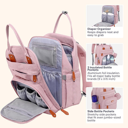 Extra Large Diaper Bag Backpack, Expandable Baby Bag with Up to 50% More Capacity - Travel Essentials Baby Bag Tote with Changing Pad, Stroller Straps & Pacifier Case - Unisex, Black