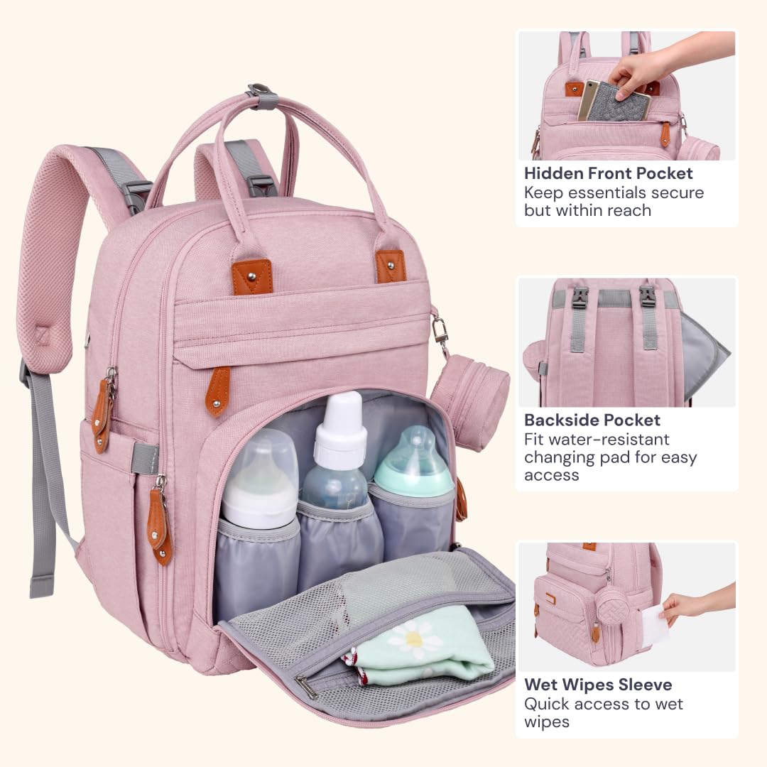 Extra Large Diaper Bag Backpack, Expandable Baby Bag with Up to 50% More Capacity - Travel Essentials Baby Bag Tote with Changing Pad, Stroller Straps & Pacifier Case - Unisex, Black