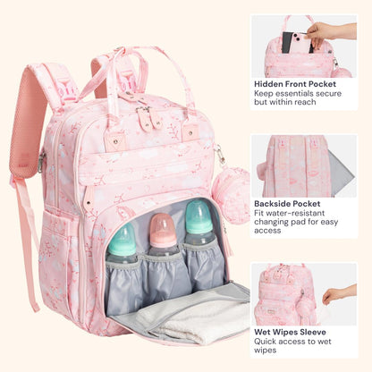 Extra Large Diaper Bag Backpack, Expandable Baby Bag with Up to 50% More Capacity - Travel Essentials Baby Bag Tote with Changing Pad, Stroller Straps & Pacifier Case - Unisex, Black