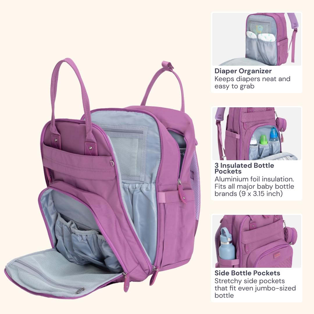 Extra Large Diaper Bag Backpack, Expandable Baby Bag with Up to 50% More Capacity - Travel Essentials Baby Bag Tote with Changing Pad, Stroller Straps & Pacifier Case - Unisex, Black