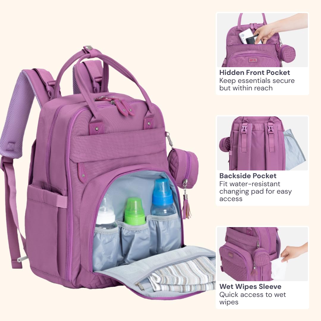 Extra Large Diaper Bag Backpack, Expandable Baby Bag with Up to 50% More Capacity - Travel Essentials Baby Bag Tote with Changing Pad, Stroller Straps & Pacifier Case - Unisex, Black