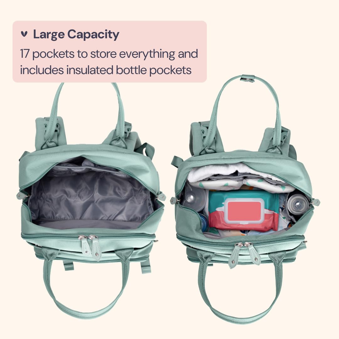Extra Large Diaper Bag Backpack, Expandable Baby Bag with Up to 50% More Capacity - Travel Essentials Baby Bag Tote with Changing Pad, Stroller Straps & Pacifier Case - Unisex, Black