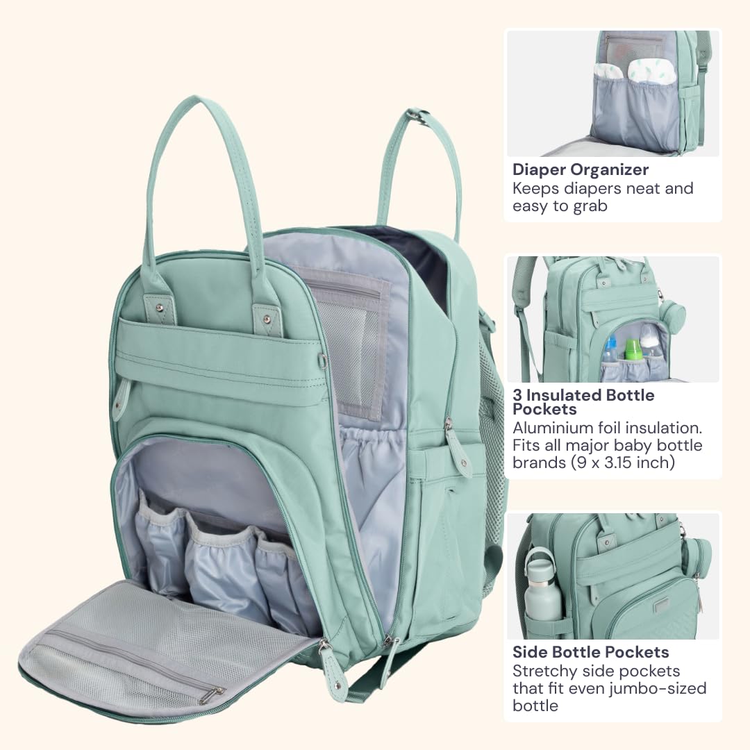 Extra Large Diaper Bag Backpack, Expandable Baby Bag with Up to 50% More Capacity - Travel Essentials Baby Bag Tote with Changing Pad, Stroller Straps & Pacifier Case - Unisex, Black