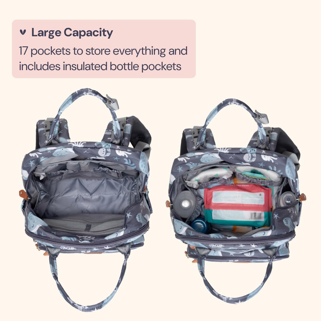 Extra Large Diaper Bag Backpack, Expandable Baby Bag with Up to 50% More Capacity - Travel Essentials Baby Bag Tote with Changing Pad, Stroller Straps & Pacifier Case - Unisex, Black