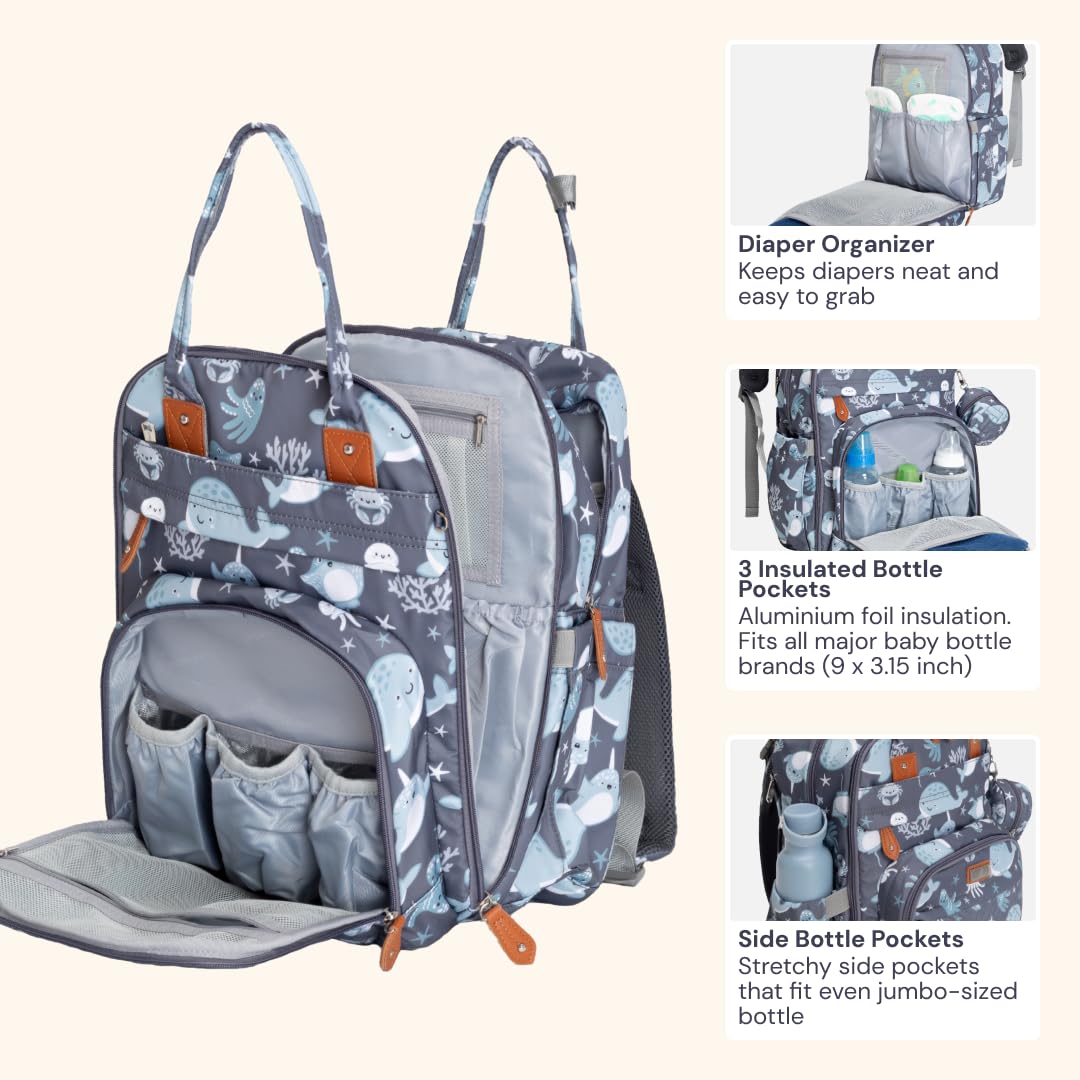 Extra Large Diaper Bag Backpack, Expandable Baby Bag with Up to 50% More Capacity - Travel Essentials Baby Bag Tote with Changing Pad, Stroller Straps & Pacifier Case - Unisex, Black