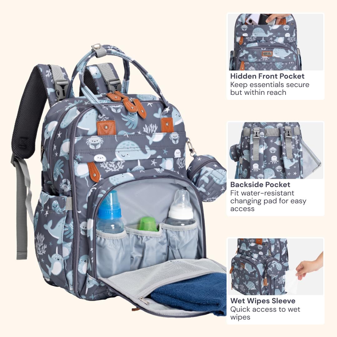 Extra Large Diaper Bag Backpack, Expandable Baby Bag with Up to 50% More Capacity - Travel Essentials Baby Bag Tote with Changing Pad, Stroller Straps & Pacifier Case - Unisex, Black