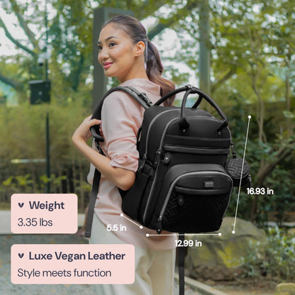 Extra Large Diaper Bag Backpack, Expandable Baby Bag with Up to 50% More Capacity - Travel Essentials Baby Bag Tote with Changing Pad, Stroller Straps & Pacifier Case - Unisex, Black