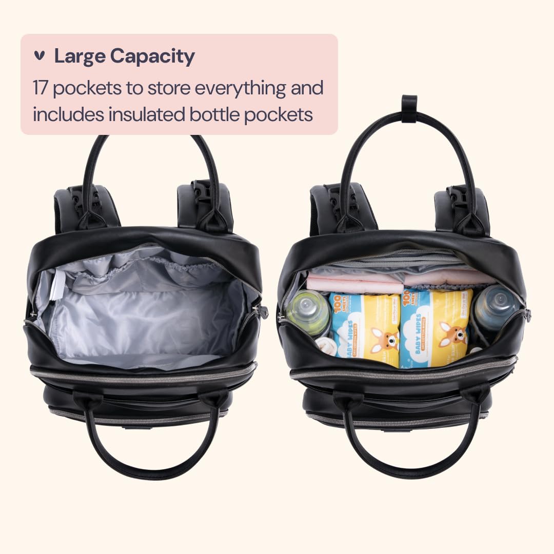 Extra Large Diaper Bag Backpack, Expandable Baby Bag with Up to 50% More Capacity - Travel Essentials Baby Bag Tote with Changing Pad, Stroller Straps & Pacifier Case - Unisex, Black
