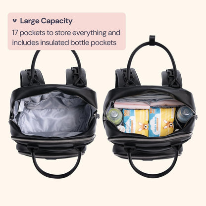 Extra Large Diaper Bag Backpack, Expandable Baby Bag with Up to 50% More Capacity - Travel Essentials Baby Bag Tote with Changing Pad, Stroller Straps & Pacifier Case - Unisex, Black