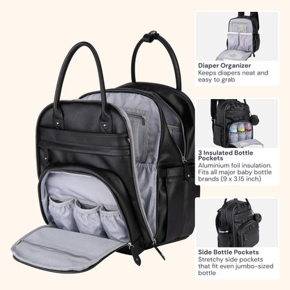 Extra Large Diaper Bag Backpack, Expandable Baby Bag with Up to 50% More Capacity - Travel Essentials Baby Bag Tote with Changing Pad, Stroller Straps & Pacifier Case - Unisex, Black