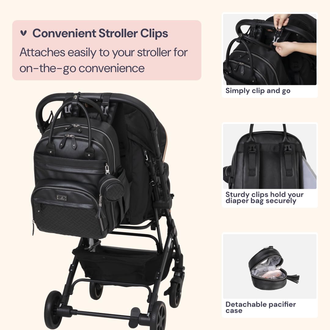 Extra Large Diaper Bag Backpack, Expandable Baby Bag with Up to 50% More Capacity - Travel Essentials Baby Bag Tote with Changing Pad, Stroller Straps & Pacifier Case - Unisex, Black