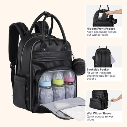 Extra Large Diaper Bag Backpack, Expandable Baby Bag with Up to 50% More Capacity - Travel Essentials Baby Bag Tote with Changing Pad, Stroller Straps & Pacifier Case - Unisex, Black