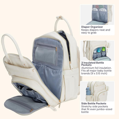 Extra Large Diaper Bag Backpack, Expandable Baby Bag with Up to 50% More Capacity - Travel Essentials Baby Bag Tote with Changing Pad, Stroller Straps & Pacifier Case - Unisex, Black