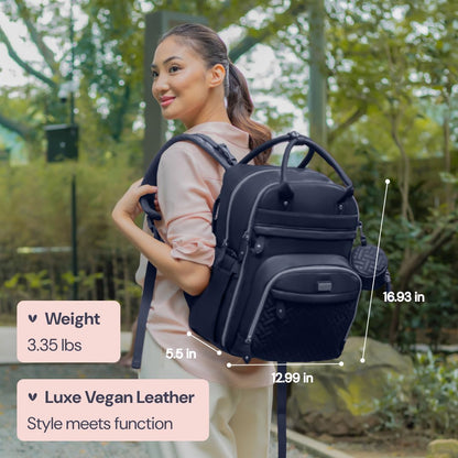 Extra Large Diaper Bag Backpack, Expandable Baby Bag with Up to 50% More Capacity - Travel Essentials Baby Bag Tote with Changing Pad, Stroller Straps & Pacifier Case - Unisex, Black