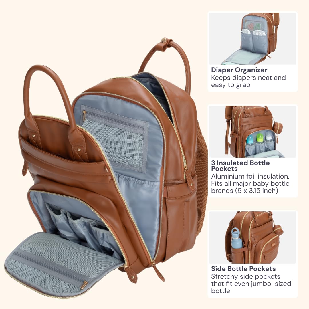 Extra Large Diaper Bag Backpack, Expandable Baby Bag with Up to 50% More Capacity - Travel Essentials Baby Bag Tote with Changing Pad, Stroller Straps & Pacifier Case - Unisex, Black