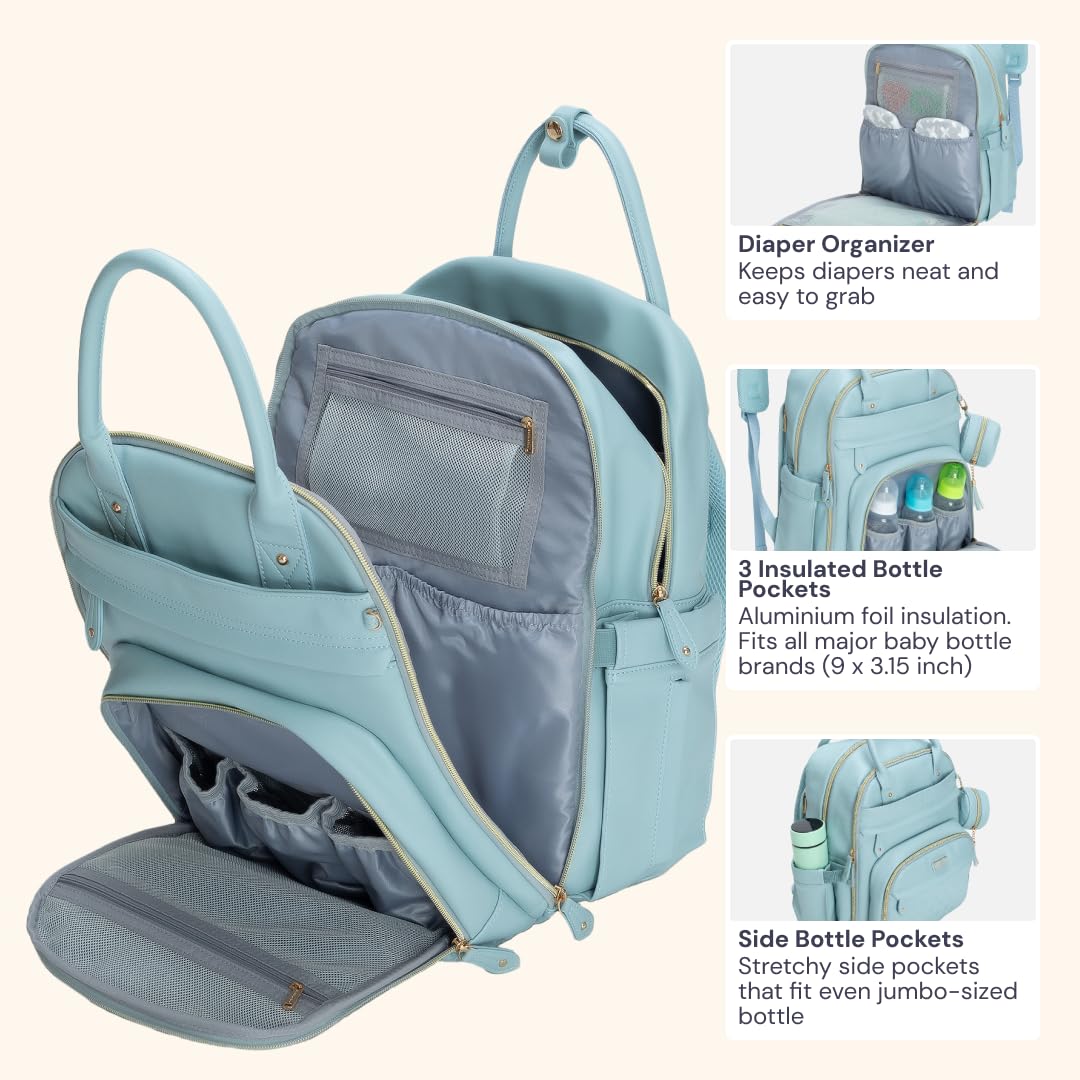Extra Large Diaper Bag Backpack, Expandable Baby Bag with Up to 50% More Capacity - Travel Essentials Baby Bag Tote with Changing Pad, Stroller Straps & Pacifier Case - Unisex, Black